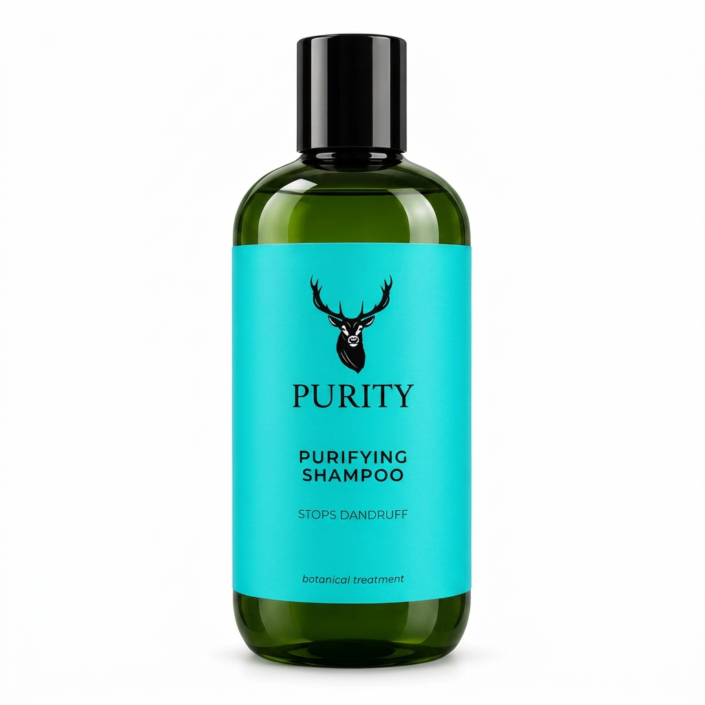 Purity Purifying Shampoo, flacone intero su sfondo bianco quadrato